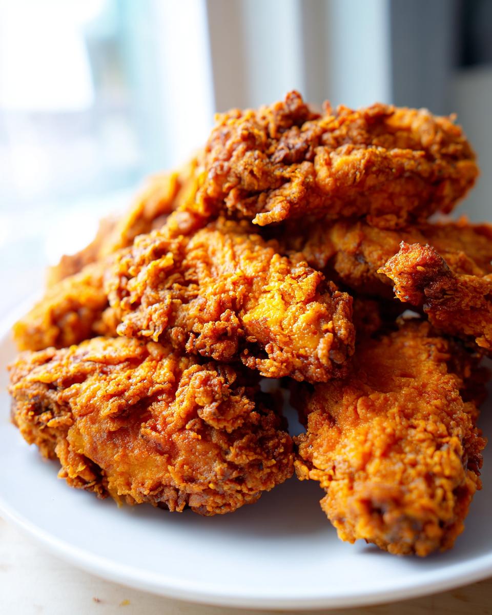 A close-up shot of a pile of golden brown, extra crispy chicken wings stacked on a white plate.