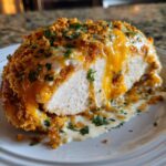 A juicy cross-section of Fiesta Lime Chicken, topped with melted cheddar and a creamy sauce, garnished with parsley.