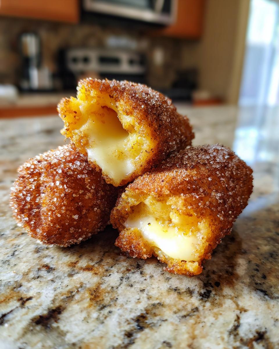 Close-up of a sugar-coated korean corn dog cut open to show the melted mozzarella cheese filling.